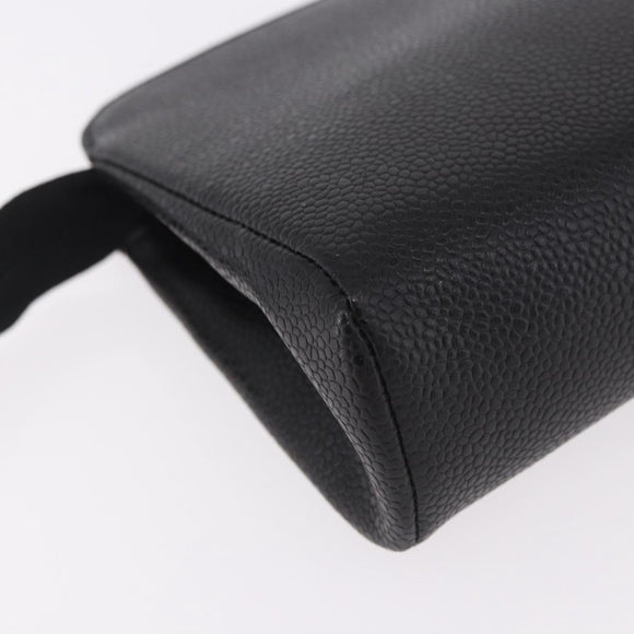 CHANEL Pouch Caviar Skin Black Gold CC Auth 183391