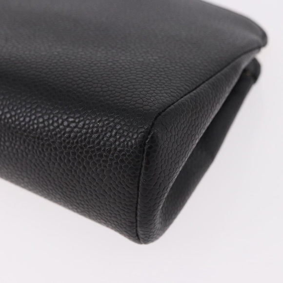 CHANEL Pouch Caviar Skin Black Gold CC Auth 183391