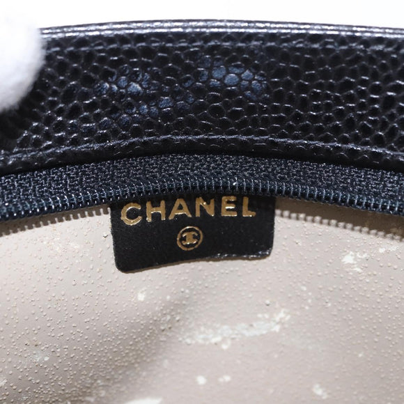 CHANEL Pouch Caviar Skin Black Gold CC Auth 183391