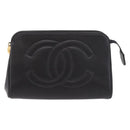 CHANEL Pouch Caviar Skin Black Gold CC Auth 183391-13