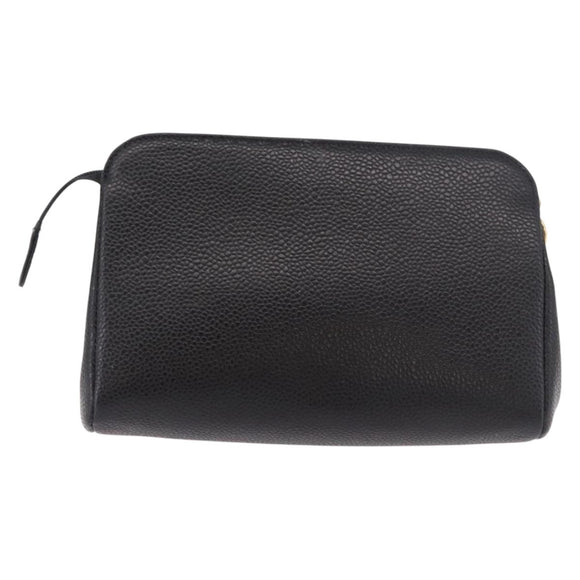 CHANEL Pouch Caviar Skin Black Gold CC Auth 183391