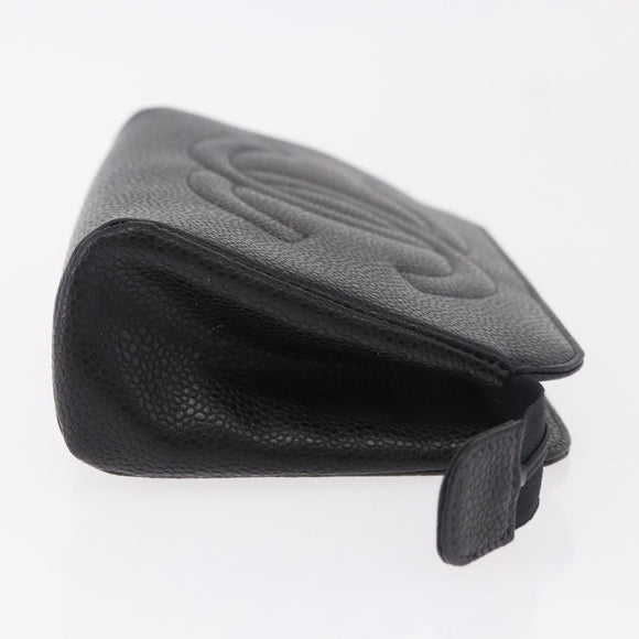 CHANEL Pouch Caviar Skin Black Gold CC Auth 183391