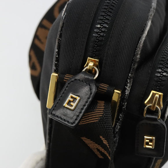 FENDI Shoulder Bag Canvas Black Gold Auth 183392