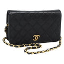 CHANEL Matelasse Chain Shoulder Bag Lamb Skin Black Gold CC Auth 183393-1