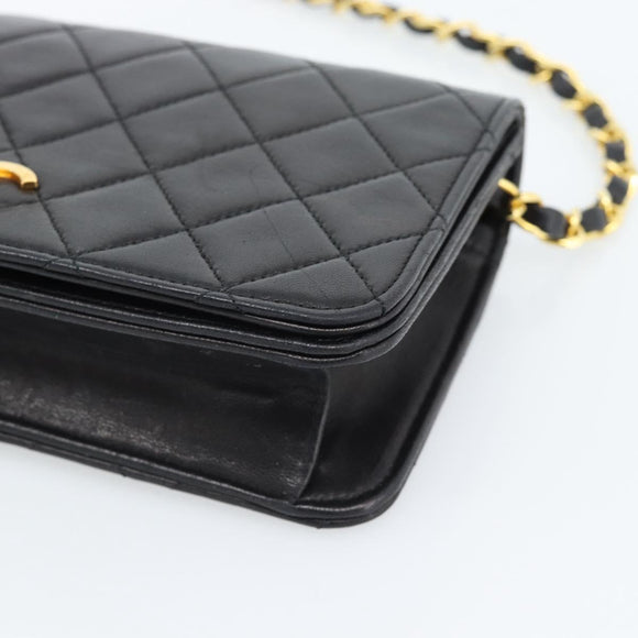 CHANEL Matelasse Chain Shoulder Bag Lamb Skin Black Gold CC Auth 183393
