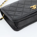 CHANEL Matelasse Chain Shoulder Bag Lamb Skin Black Gold CC Auth 183393-16