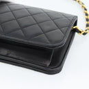 CHANEL Matelasse Chain Shoulder Bag Lamb Skin Black Gold CC Auth 183393-17