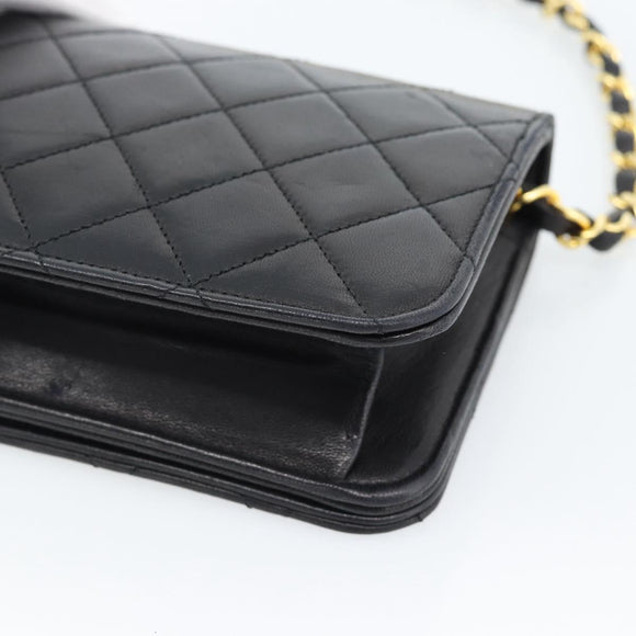 CHANEL Matelasse Chain Shoulder Bag Lamb Skin Black Gold CC Auth 183393