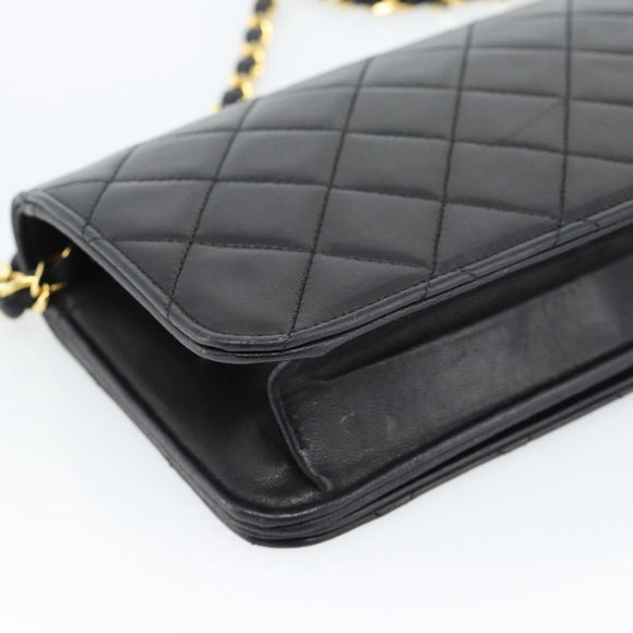 CHANEL Matelasse Chain Shoulder Bag Lamb Skin Black Gold CC Auth 183393