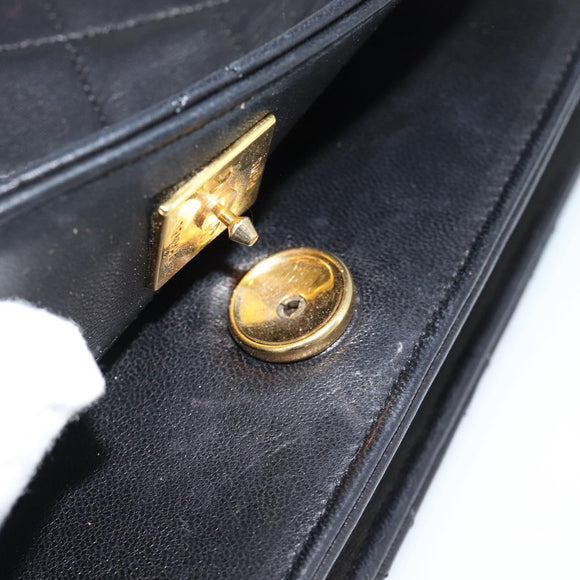 CHANEL Matelasse Chain Shoulder Bag Lamb Skin Black Gold CC Auth 183393