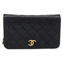 CHANEL Matelasse Chain Shoulder Bag Lamb Skin Black Gold CC Auth 183393-13