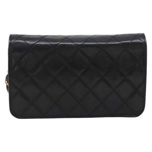 CHANEL Matelasse Chain Shoulder Bag Lamb Skin Black Gold CC Auth 183393
