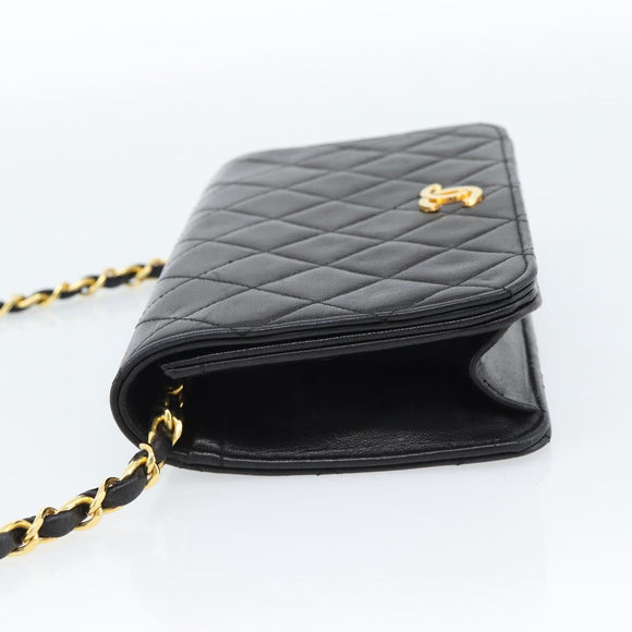 CHANEL Matelasse Chain Shoulder Bag Lamb Skin Black Gold CC Auth 183393