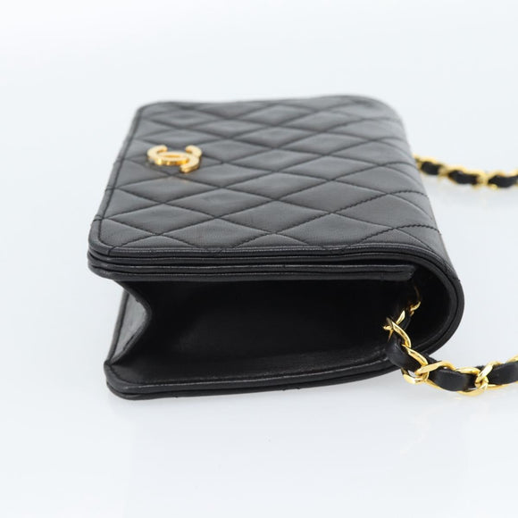 CHANEL Matelasse Chain Shoulder Bag Lamb Skin Black Gold CC Auth 183393