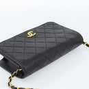 CHANEL Matelasse Chain Shoulder Bag Lamb Skin Black Gold CC Auth 183393-6