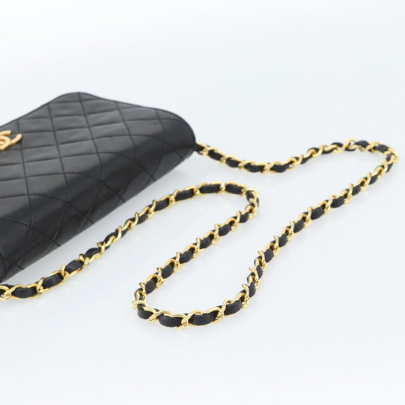 CHANEL Matelasse Chain Shoulder Bag Lamb Skin Black Gold CC Auth 183393