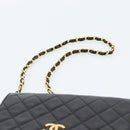 CHANEL Matelasse Chain Shoulder Bag Lamb Skin Black Gold CC Auth 183393-14