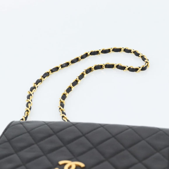 CHANEL Matelasse Chain Shoulder Bag Lamb Skin Black Gold CC Auth 183393