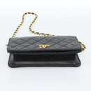 CHANEL Matelasse Chain Shoulder Bag Lamb Skin Black Gold CC Auth 183393-5