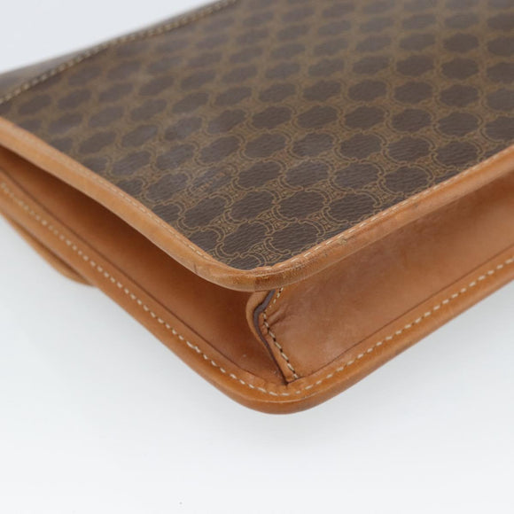 CELINE Macadam Canvas Clutch Bag PVC Leather Brown Gold Auth 183398A