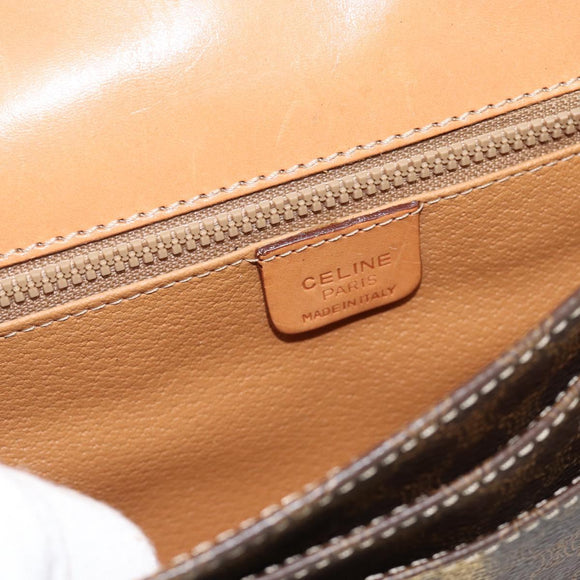 CELINE Macadam Canvas Clutch Bag PVC Leather Brown Gold Auth 183398A