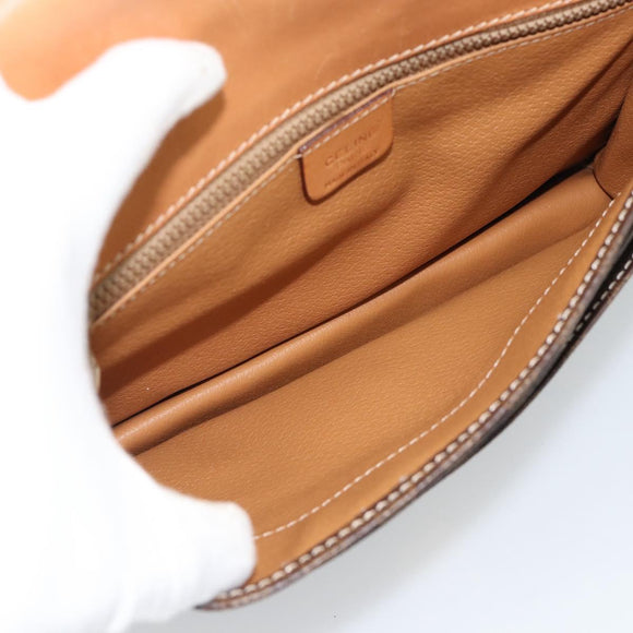 CELINE Macadam Canvas Clutch Bag PVC Leather Brown Gold Auth 183398A