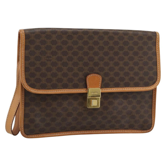 CELINE Macadam Canvas Clutch Bag PVC Leather Brown Gold Auth 183398A