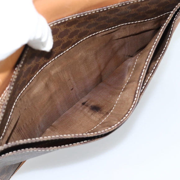 CELINE Macadam Canvas Clutch Bag PVC Leather Brown Gold Auth 183398A