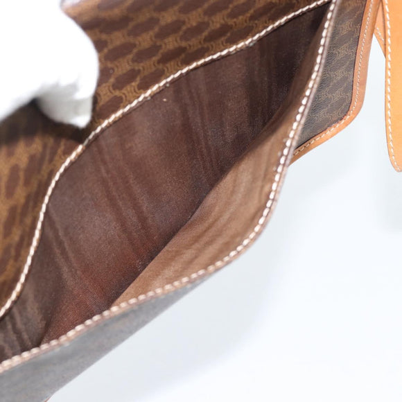 CELINE Macadam Canvas Clutch Bag PVC Leather Brown Gold Auth 183398A