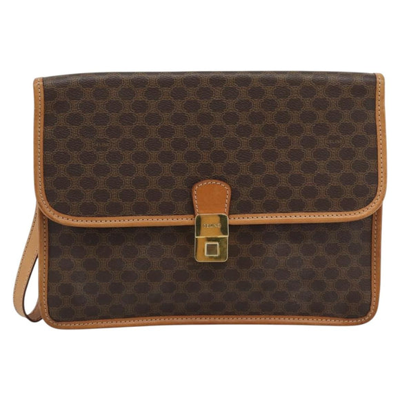 CELINE Macadam Canvas Clutch Bag PVC Leather Brown Gold Auth 183398A