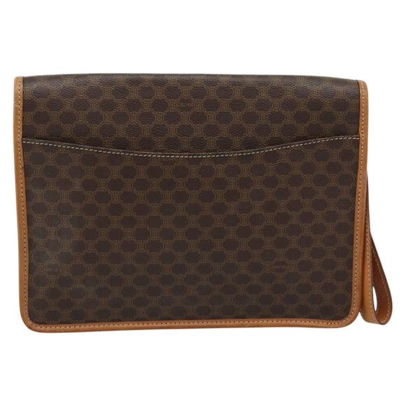 CELINE Macadam Canvas Clutch Bag PVC Leather Brown Gold Auth 183398A