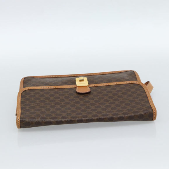 CELINE Macadam Canvas Clutch Bag PVC Leather Brown Gold Auth 183398A