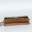 CELINE Macadam Canvas Clutch Bag PVC Leather Brown Gold Auth 183398A-6