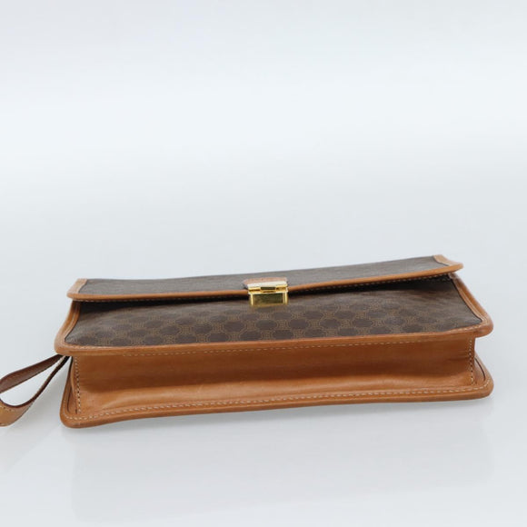 CELINE Macadam Canvas Clutch Bag PVC Leather Brown Gold Auth 183398A