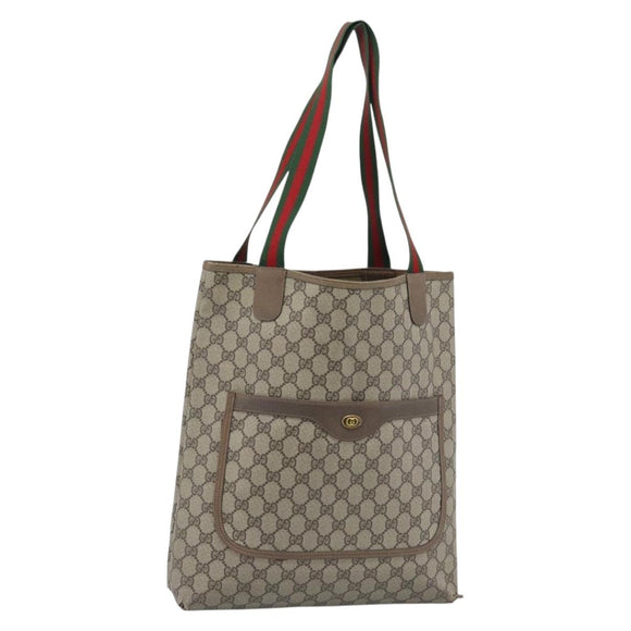 GUCCI GG Supreme Web Sherry Line Tote Bag PVC Beige Red 39 02 003 Auth 183400