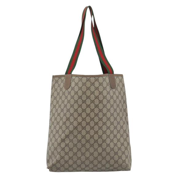 GUCCI GG Supreme Web Sherry Line Tote Bag PVC Beige Red 39 02 003 Auth 183400