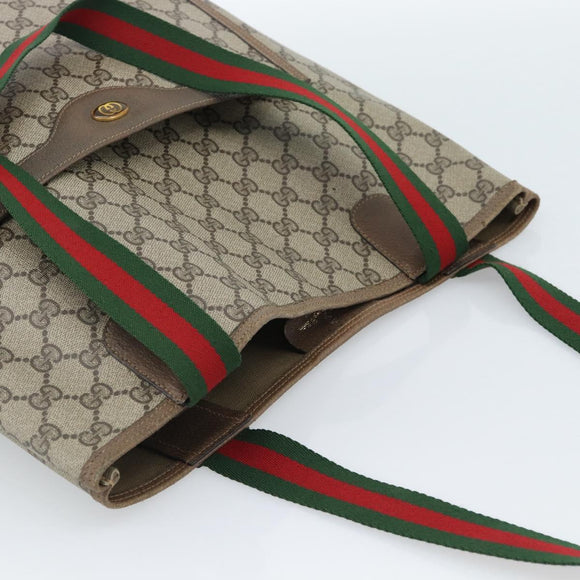 GUCCI GG Supreme Web Sherry Line Tote Bag PVC Beige Red 39 02 003 Auth 183400