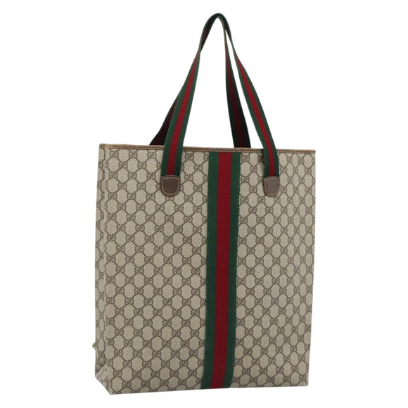 GUCCI GG Supreme Web Sherry Line Tote Bag PVC Beige Rot Auth 183401