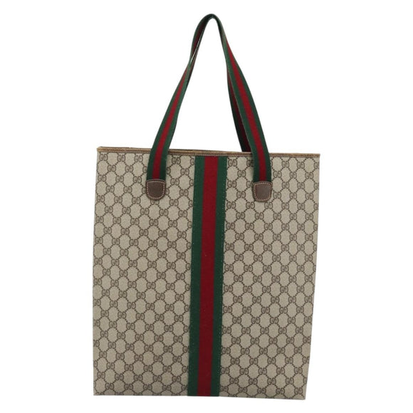 GUCCI GG Supreme Web Sherry Line Tote Bag PVC Beige Rot Auth 183401
