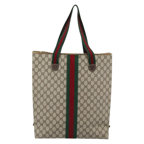 GUCCI GG Supreme Web Sherry Line Tote Bag PVC Beige Rot Auth 183401