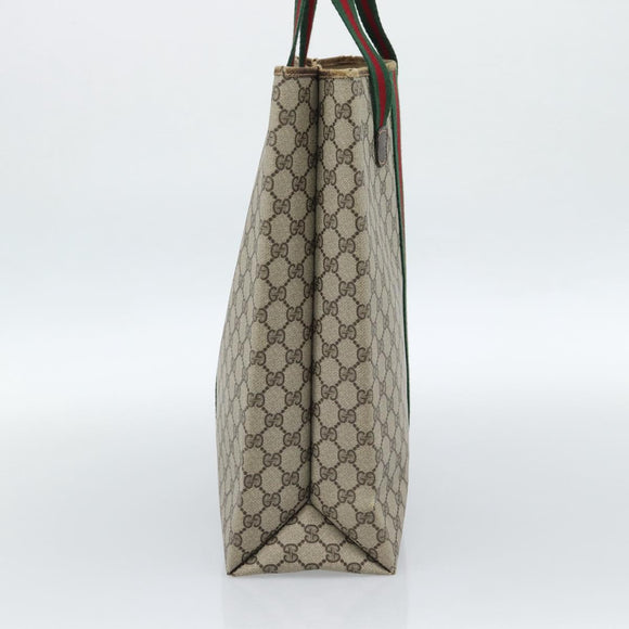 GUCCI GG Supreme Web Sherry Line Tote Bag PVC Beige Rot Auth 183401