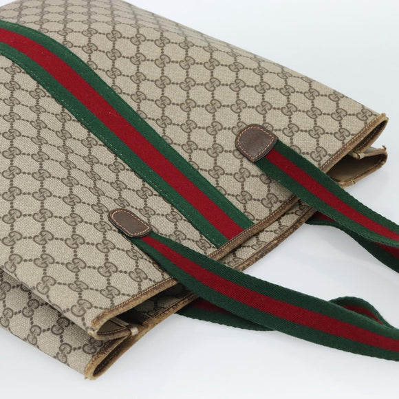GUCCI GG Supreme Web Sherry Line Tote Bag PVC Beige Rot Auth 183401