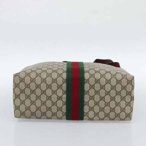 GUCCI GG Supreme Web Sherry Line Tote Bag PVC Beige Rot Auth 183401