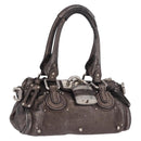 Chloe Paddington Mini Hand Bag Leather Silver Metallic gray Auth 183406A-1