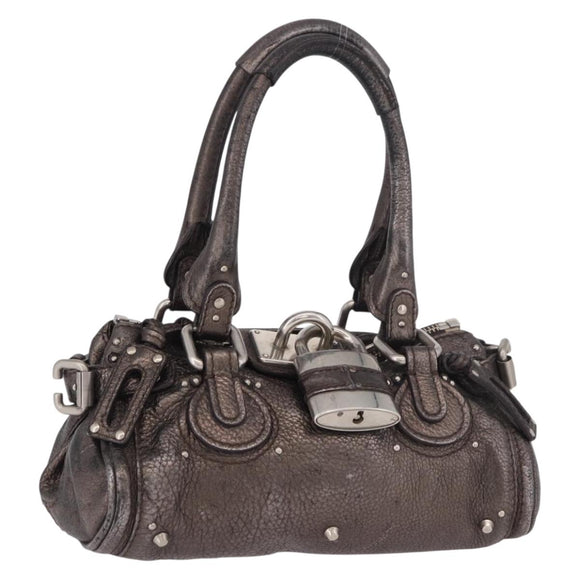 Chloe Paddington Mini Hand Bag Leather Silver Metallic gray Auth 183406A