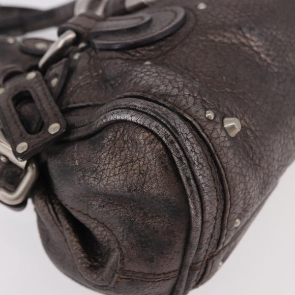 Chloe Paddington Mini Hand Bag Leather Silver Metallic gray Auth 183406A
