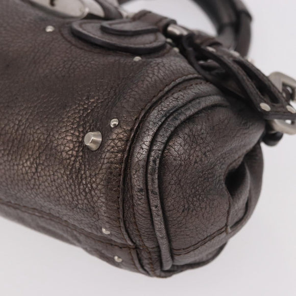 Chloe Paddington Mini Hand Bag Leather Silver Metallic gray Auth 183406A