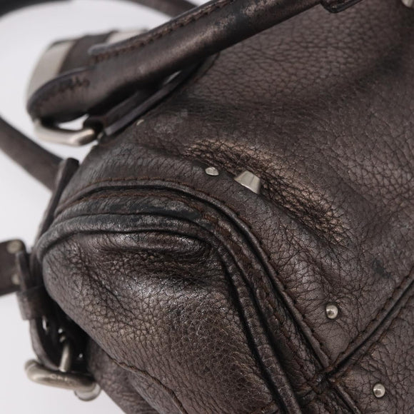 Chloe Paddington Mini Hand Bag Leather Silver Metallic gray Auth 183406A