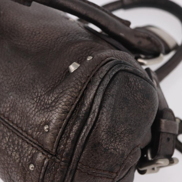 Chloe Paddington Mini Hand Bag Leather Silver Metallic gray Auth 183406A