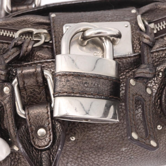 Chloe Paddington Mini Hand Bag Leather Silver Metallic gray Auth 183406A